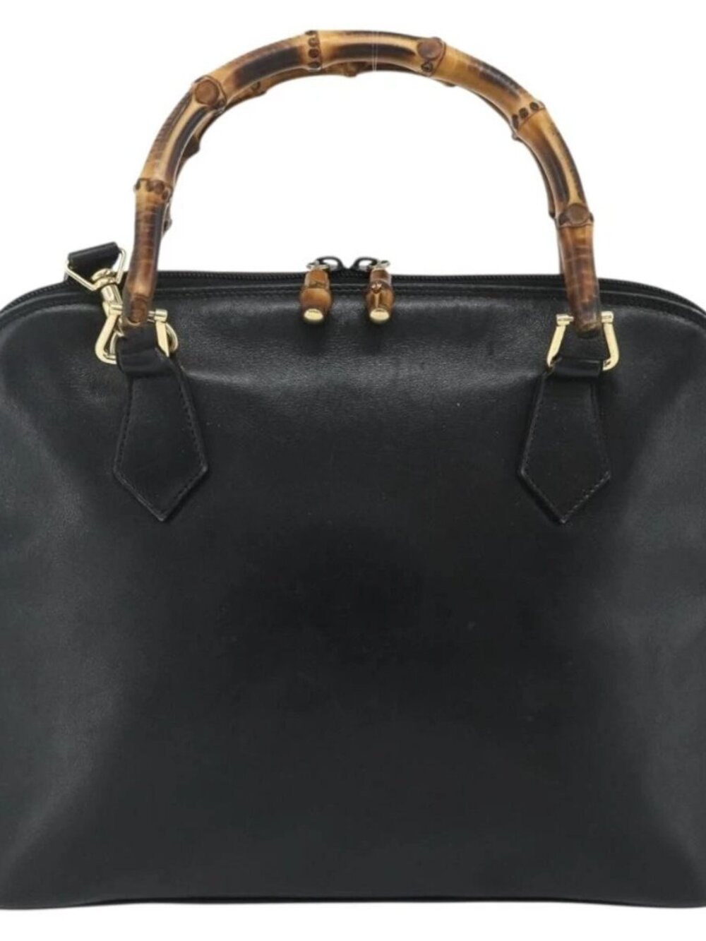 GUCCI Bamboo Hand Bag Leather 2 Set Black Gold 000 1448 0289 Auth bs34727